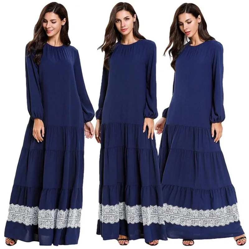 as picture show Модное женское многослойное платье abaya Дубай гофрированное мусульманское платье кафтан этнический халат кружева лоскутное исламское драпированное платье свободные платья - Цвет: as picture show