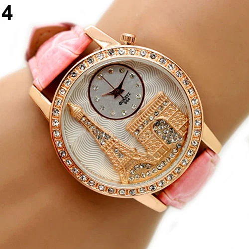 Hot Sales Women Fashion Eiffel Tower Crystal Dial Faux Leather Band Quartz Wrist Dress Watch 01V1 2VY8 | Наручные часы