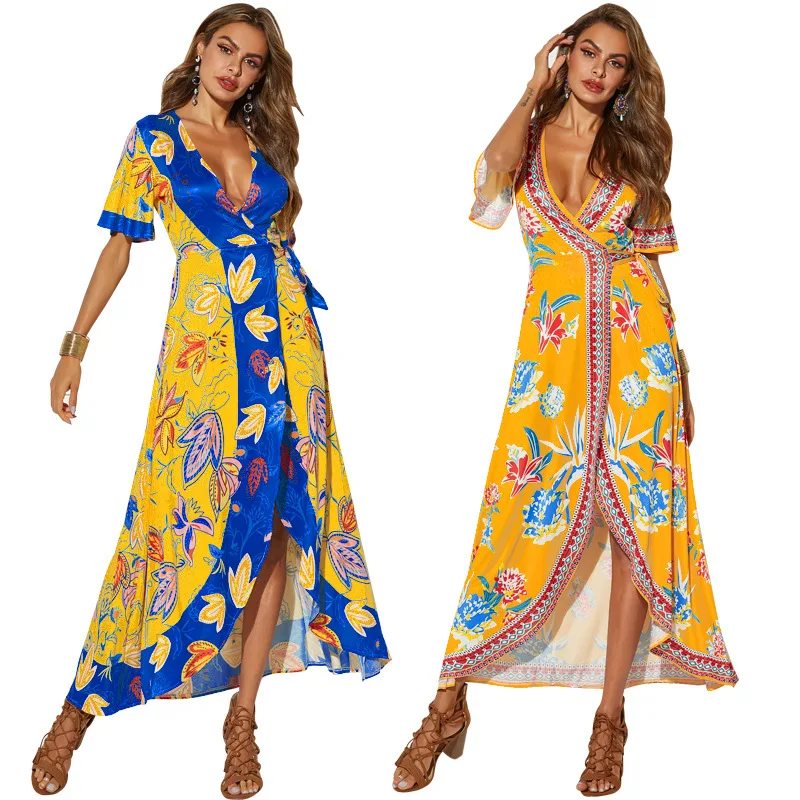 

Summer hot sale tribal style female dress high waist print dress fashion personality V-neck dress sexy casual women loose dress
