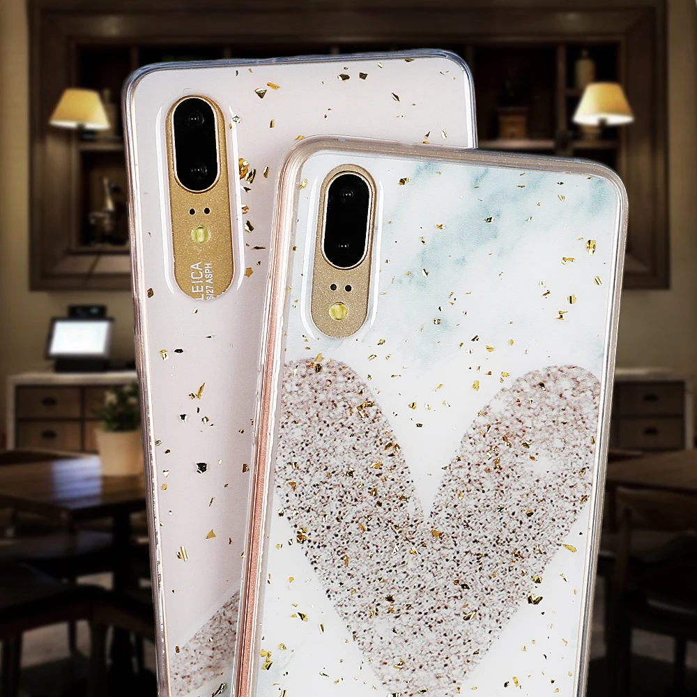 LOVECOM чехол для телефона huawei P20 P30 Pro Lite mate 20 Pro Nova 3i 4 Золотая пудра мрамор сердце мягкая эпоксидная задняя крышка чехол подарок
