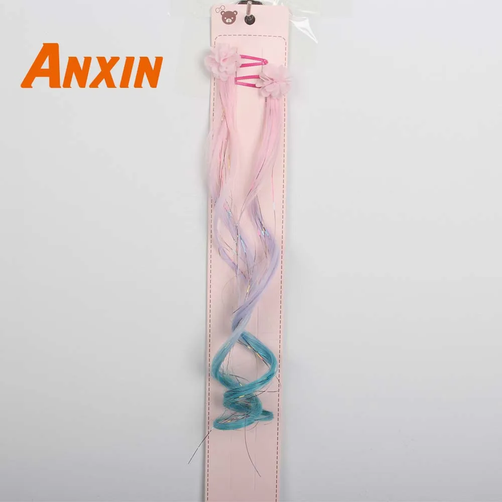 Anxin, милые волнистые цветные заколки для волос с бантом, аксессуары, двойные парики для девочек, детские косплей, вечерние, аниме, синтетический парик - Цвет: #12