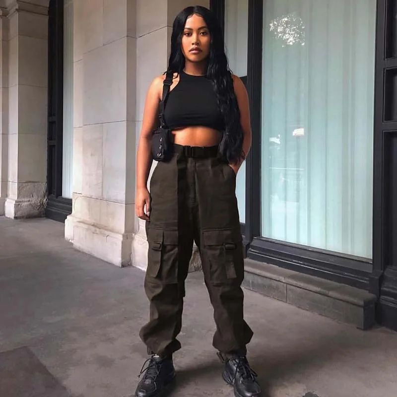 brown pants SUCHCUTE Для женщин брюки в брюки карго шорты большие Размеры женский бегуны одежда готика, Харадзюку уличная летняя Штаны корейского стиля - Цвет: brown pants