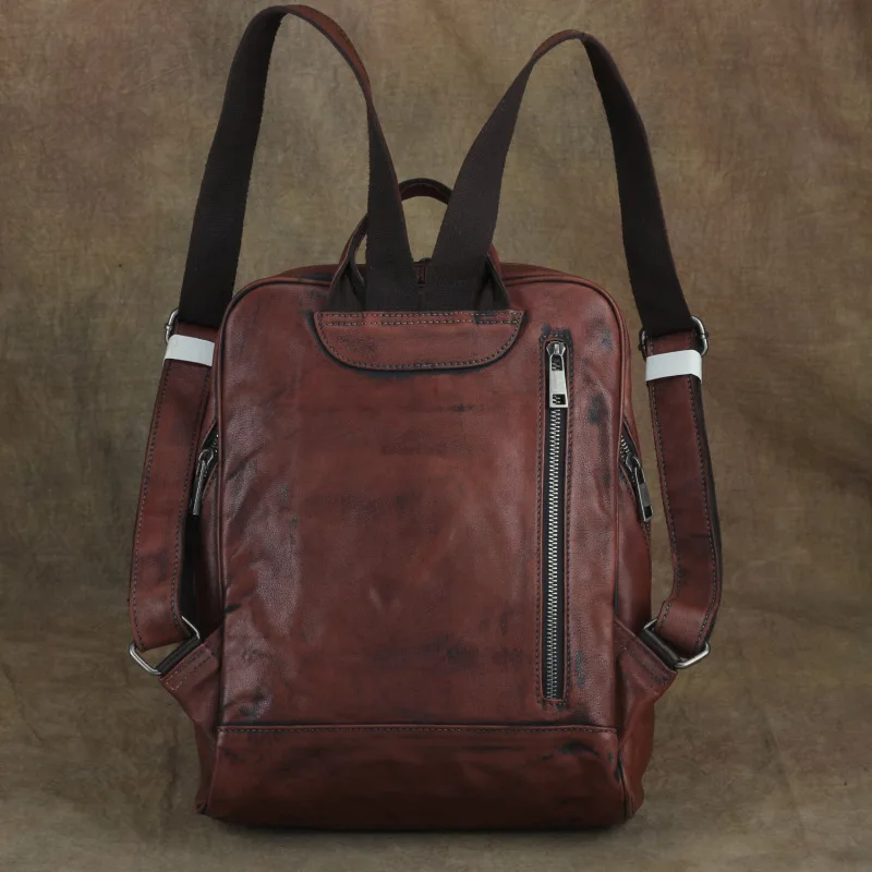 Nesitu High Quality New A4 Vintage Red Brown Genuine Leather Women's Backpack Female Girl Lady Travel Bags M002