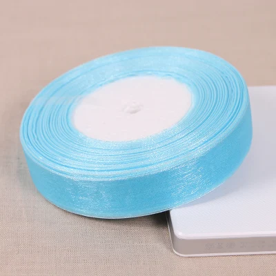 Шифоновая лента из органзы светло-голубого цвета украшение сделай сам для