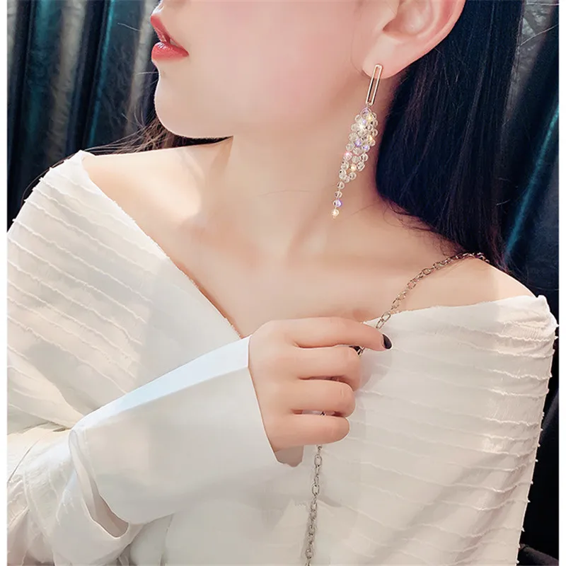 FYUAN длинные кисточки кристаллы бусины Висячие серьги для женщин Bijoux изысканные геометрические висячие серьги массивные серьги ювелирные изделия