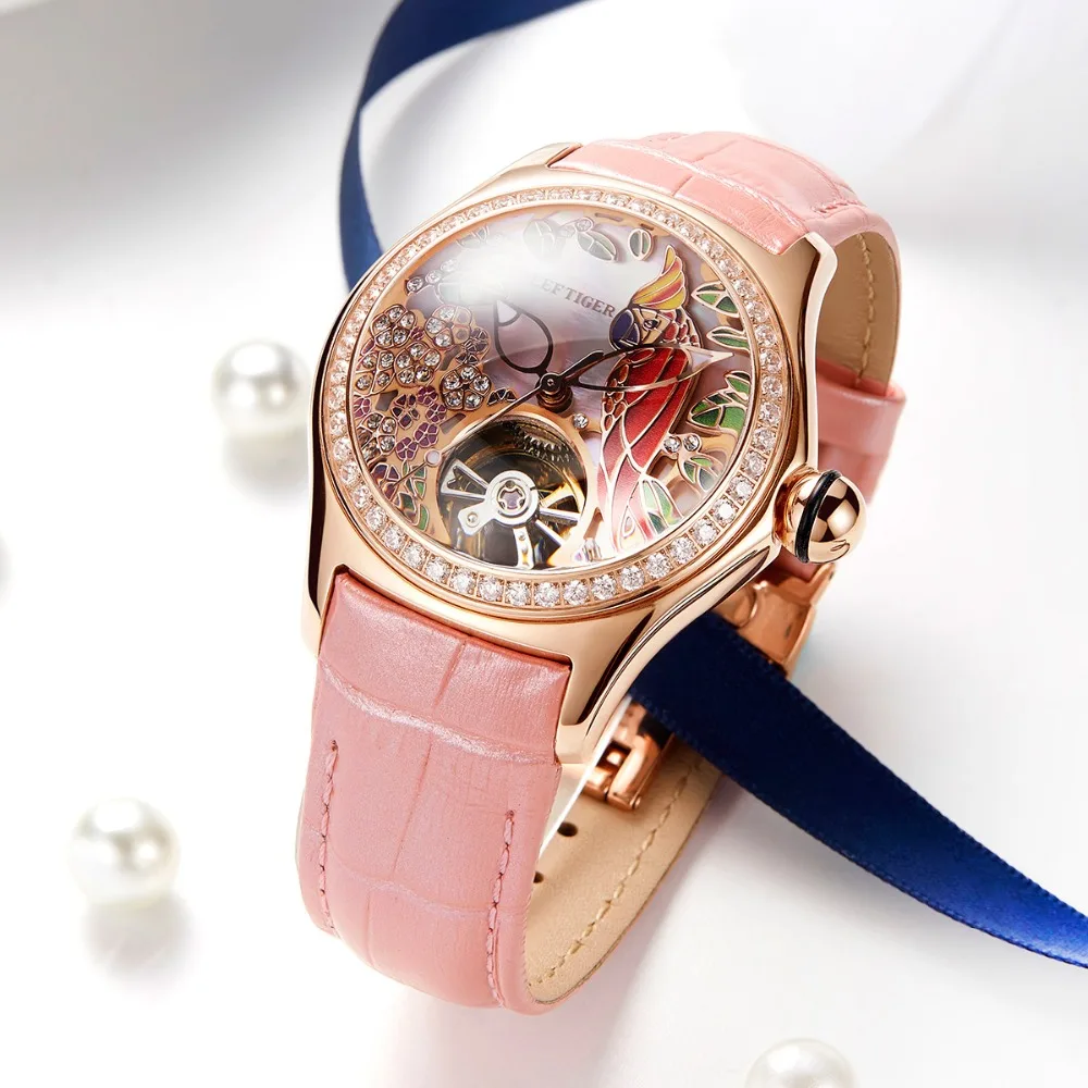 2019 Риф Тигр Топ Бренд роскошные женские часы Reloj Mujer кожа автоматические