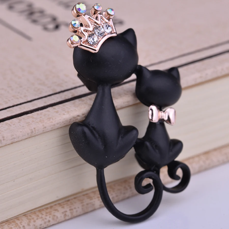 Милая пара кошек с короной королевы бруш горный хрусталь животных Броши для