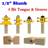 4 pc 12 shank tongue groove and v notch router bit set line knife woodworking cutter tenon cutter for woodworking tools