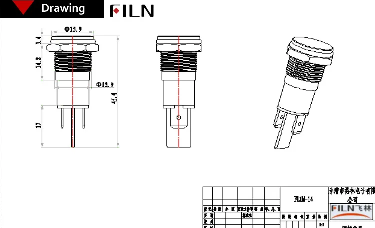FILN FL1M-14FJ-1 12 В 24 в 110 В 220 В красный синий зеленый белый светодиодный металлический индикатор 14 мм сигнальный светильник