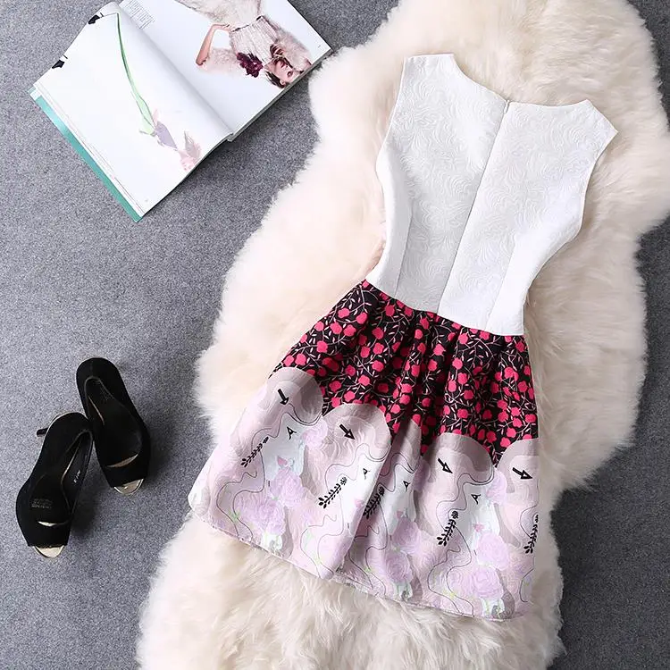Новое поступление, Vestidos, летние повседневные платья с круглым вырезом, без рукавов, с принтом, женское винтажное платье принцессы, Черная Женская праздничная одежда