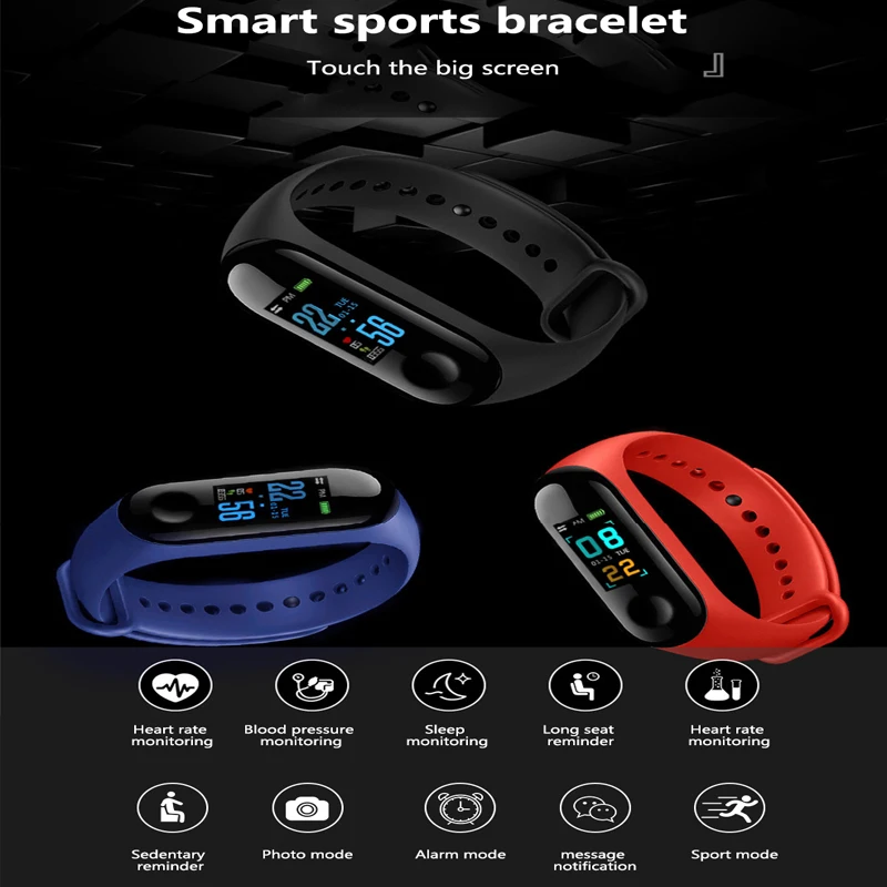 Bluetooth M3 умные браслеты кровяное давление монитор сердечного ритма цветной сенсорный экран M4 смарт-браслет для Android Спорт Smartband