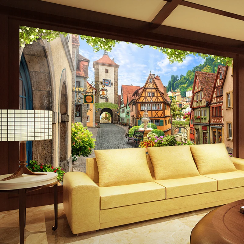 Фотообои на заказ европейский город уличный пейзаж 3D настенная роспись гостиная
