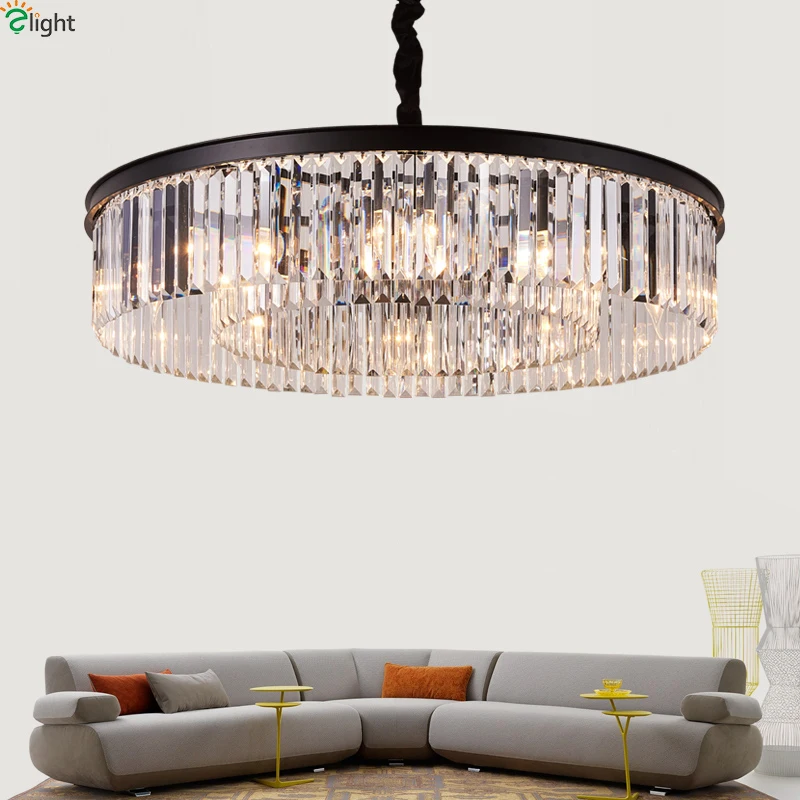 

American Crystal Led Pendant Lights Black Metal Living Room Led Pendant Lamp Dining Room Pendant Light Hanging Lights Fixtures