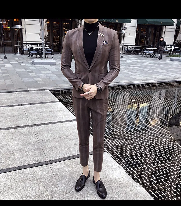 Мужской большой клетчатый костюм длиной до щиколотки Homme Mariage Cofee элегантный в