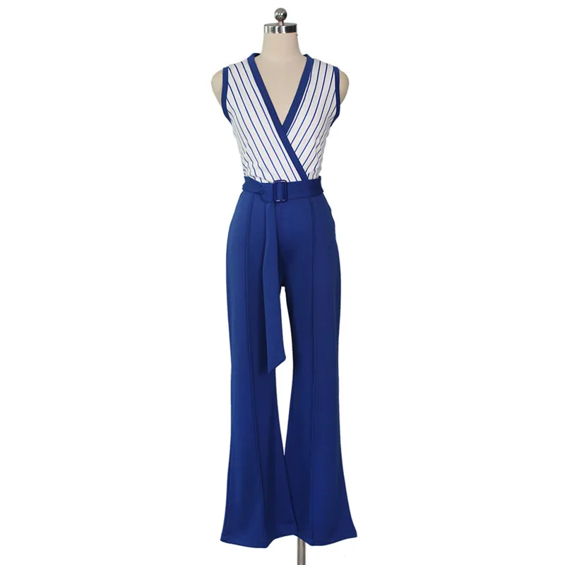 Autumn New Striped Print Sleeveless Wide leg Ladies Jumpsuit Tight-fitting Tie-up Trousers | Женская одежда