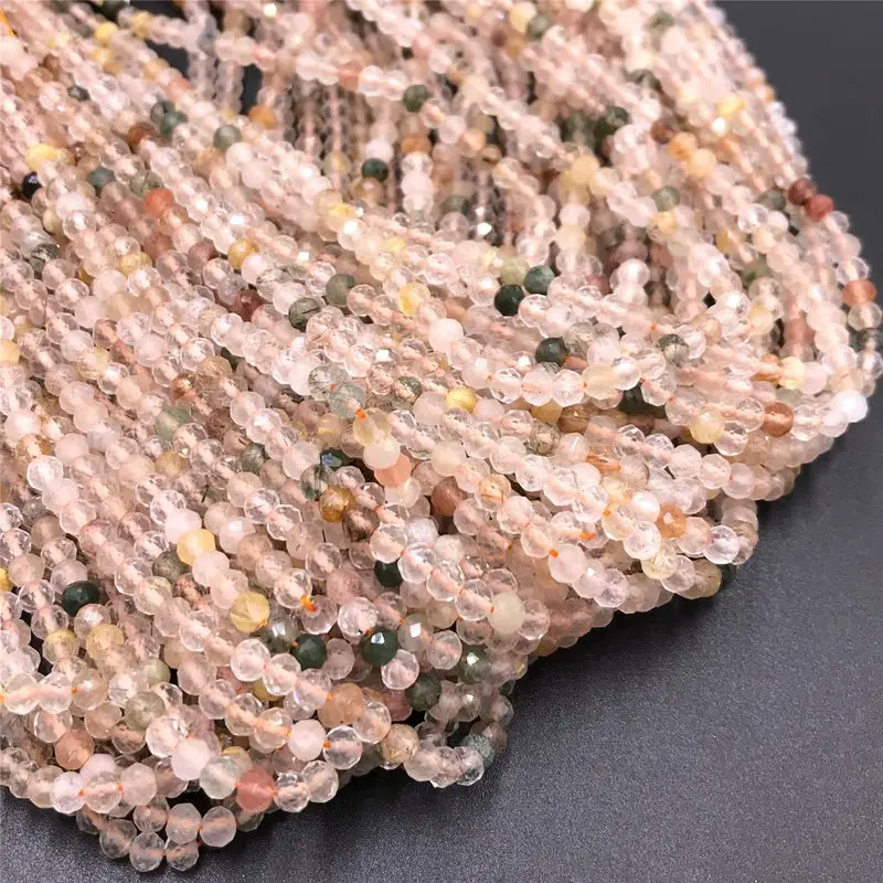 mixedquartzrutilated 2 мм розовый опал Quartzs граненые бусины микро граненные драгоценные камни круглые бусины крошечный камень бусины для изготовления браслетов для женщин ожерелье - Цвет: mixedquartzrutilated