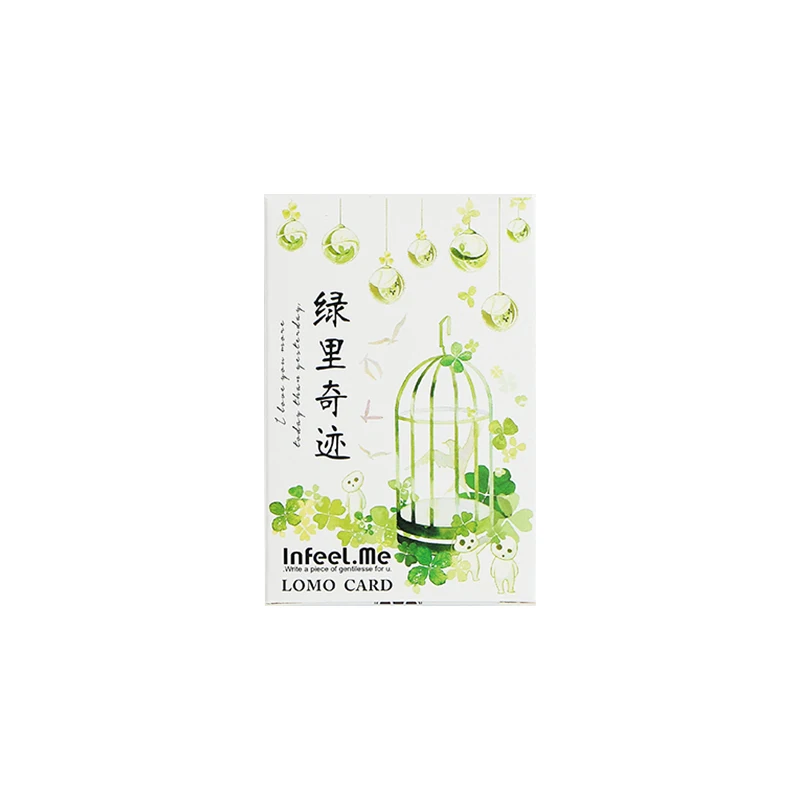 Green 28Pcs  LOMO card DIY cute creative fun greeting blank message mini postcard student stationery office supplies | Канцтовары для