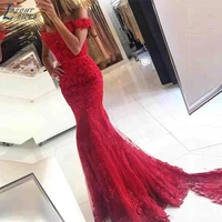 lace appliques beads robe de soiree red mermaid evening dress 2019 formal dress