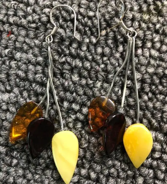 design 2 Yowei новые серьги из приморского янтаря для женщин, разноцветные висячие серьги в форме капли из натурального янтаря, ювелирные изделия в виде листьев - Цвет камня: design 2