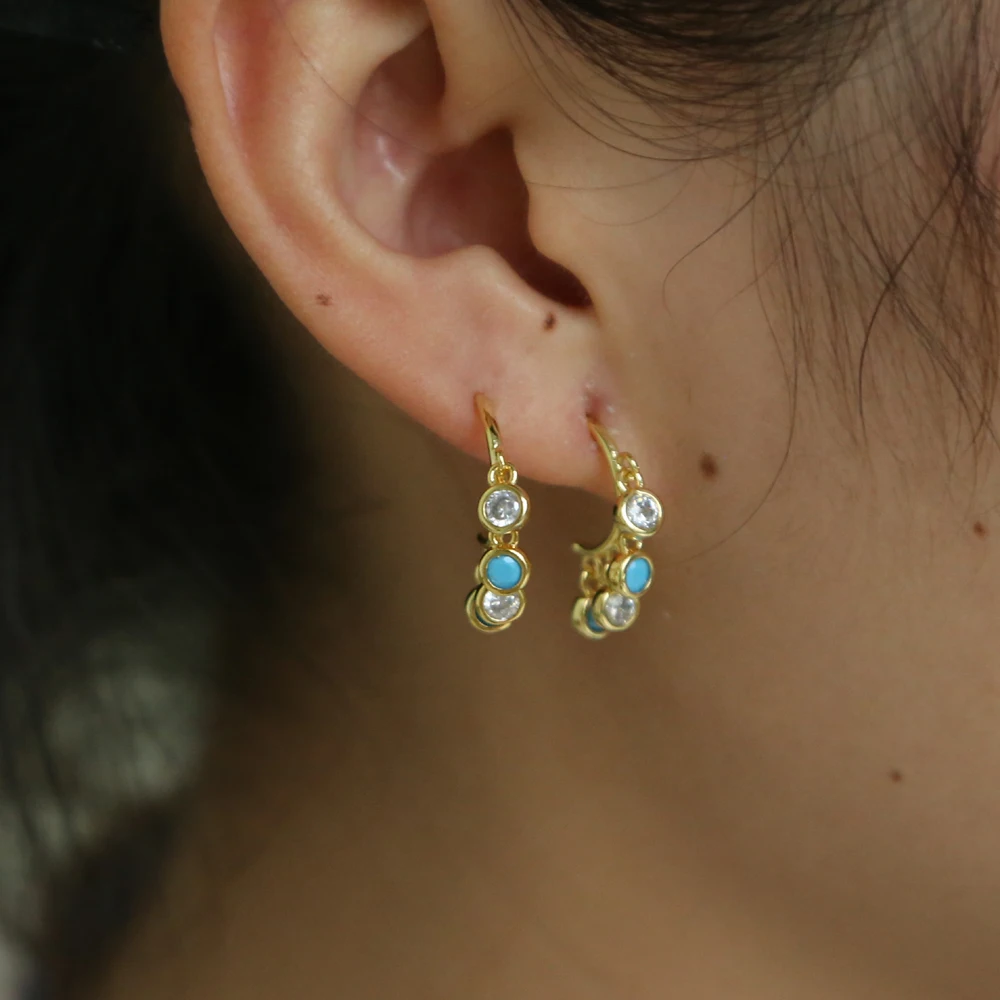 

Retro Style Drop Earrings With Gold Color white blue CZ Chandelier Charm Jewelry For Women and girl delicate ear design
