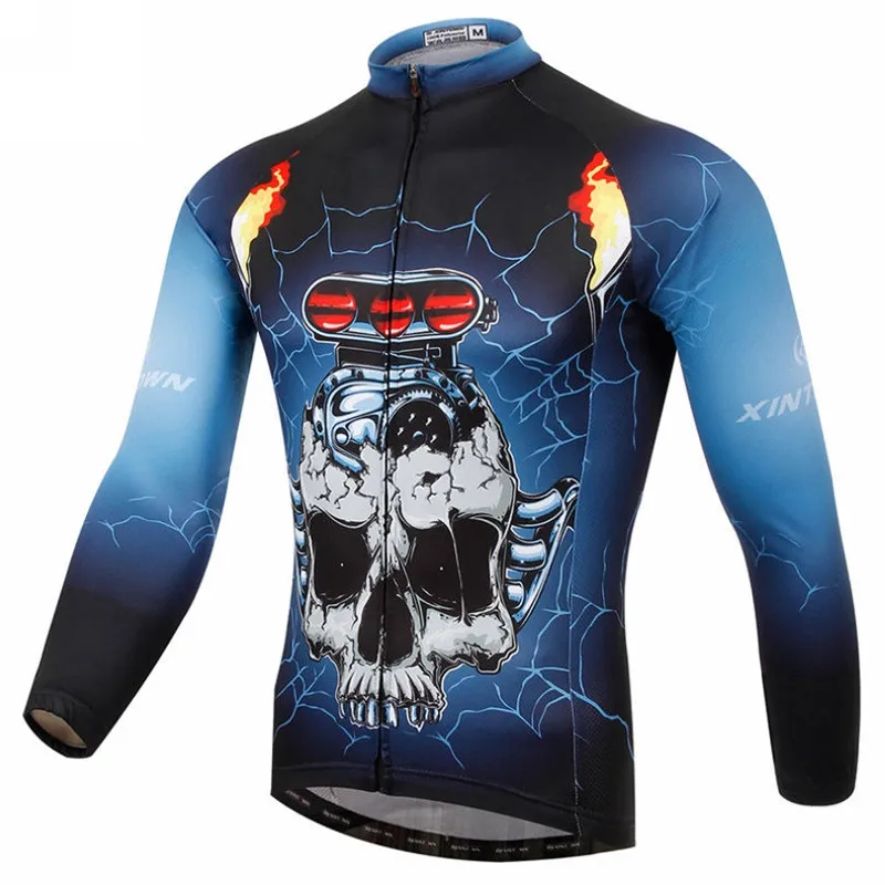 

Xintown Men's Long Sleeve Cycling Clothing Skull Jacket Cycling Jersey Tops Ropa Ciclismo Road Bike Jersey Bicycle Sportswear