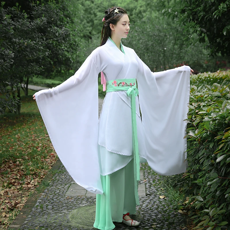 white and green Новое китайское Старинное платье, костюм для косплея костюм, китайский, традиционный костюм древняя Династия Тан Hanfu женские платья Hanfu - Цвет: white and green
