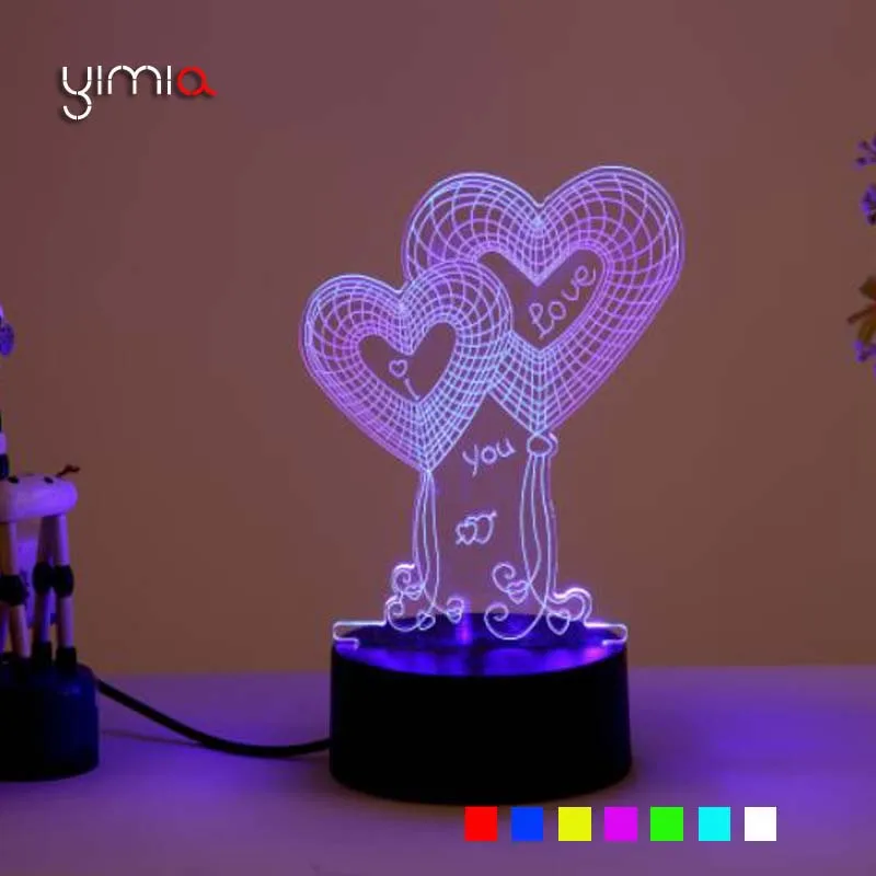 Акрил 7 цветов 3D USB светодиодный светильник ночные светильники Настольная лампа