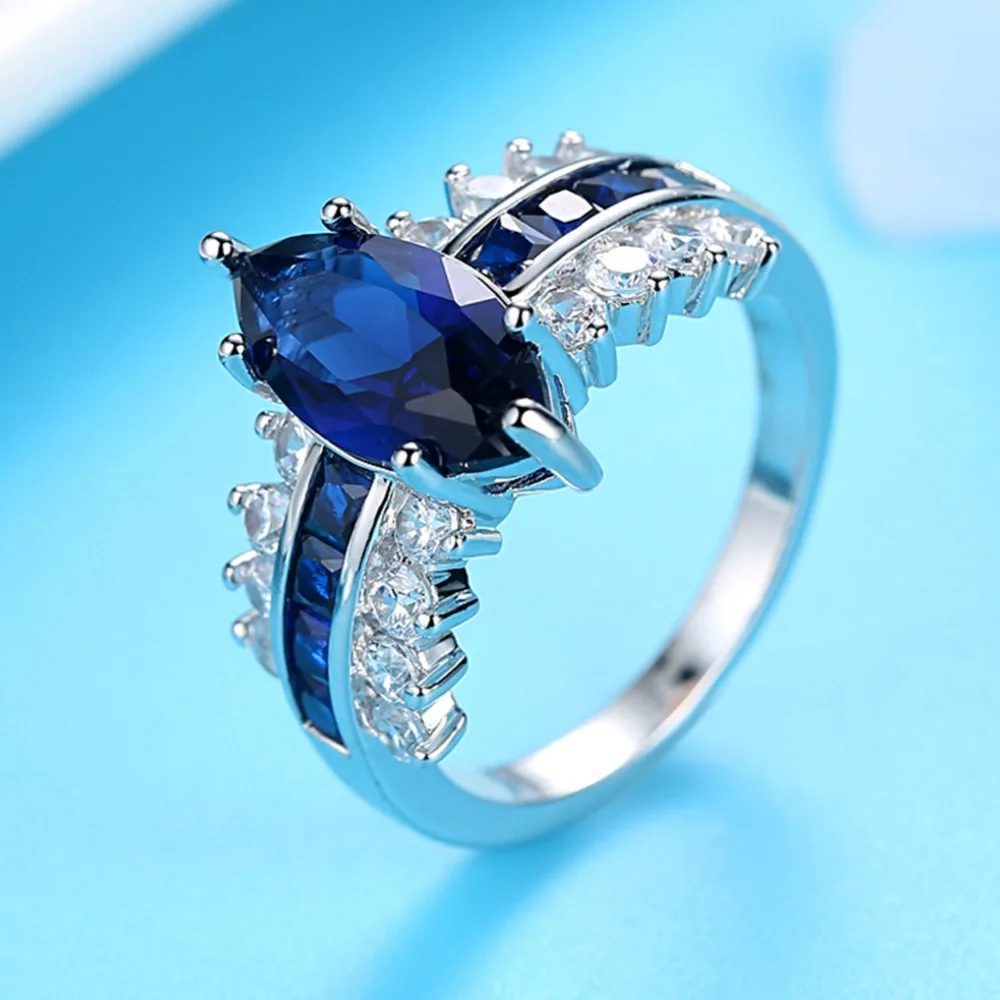 CiNily Created Blue Stone Cubic Zirconia Silver Plated Wholesale Hot Sell Fashion Jewelry for Women Gift Ring Size 6-9 NJ11106 | Украшения