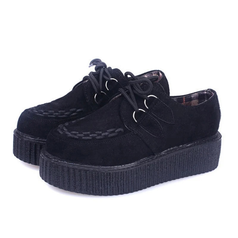 Suede Black Женская обувь на толстой мягкой подошве; обувь на плоской платформе; женская повседневная обувь черного цвета; женская обувь на толстой мягкой подошве со шнуровкой и круглым носком; большой размер 41; обувь на плоской подошве - Цвет: Suede Black