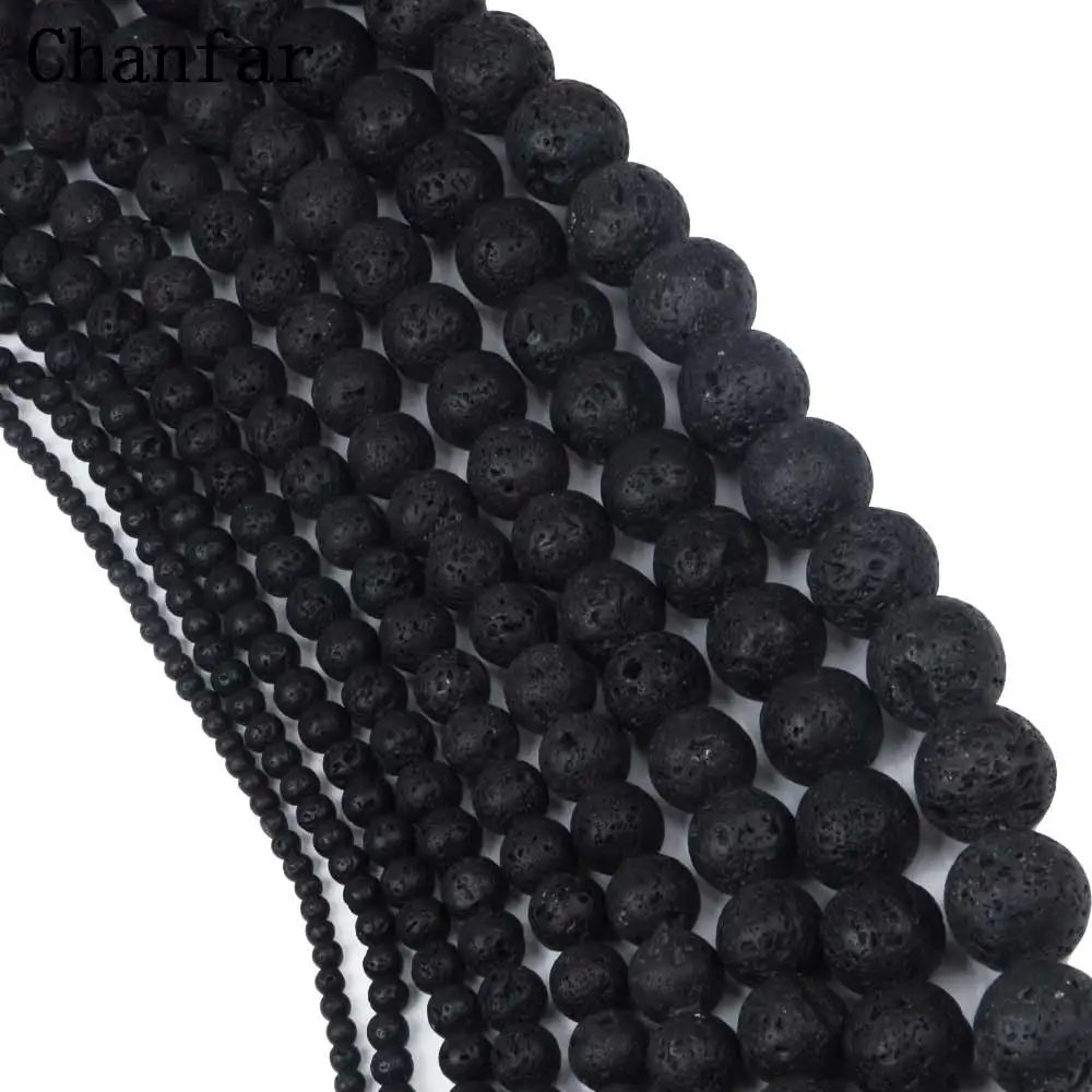 Wholesale A Black Lava Beads Natural Volcanic Rock Stone Beads Loose 4 6 8 10 12 14 16 18 20mm Handmade Jewelry Making