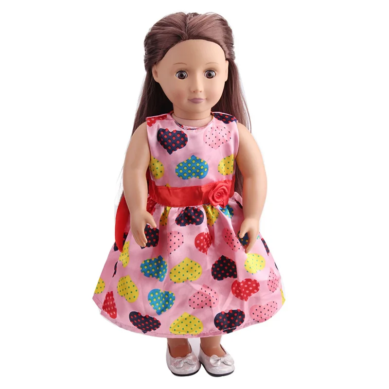 

Doll clothes Light red printed heart princess evening dress accessories fit 18 inch Girl dolls and 43 cm baby doll c117