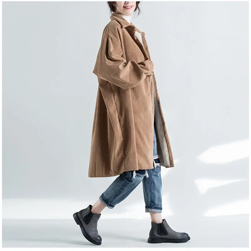 Женская Вельветовая куртка теплая Повседневная Свободная ветровка большого