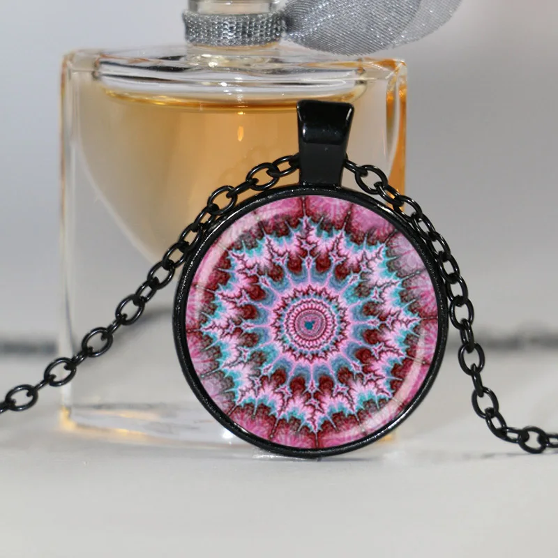 Фрактальная спираль Мандала кулон Роза Бирюзовый Оригинальный арт стеклянный