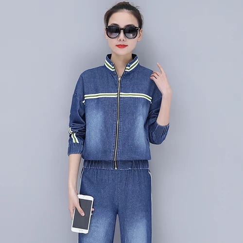 Sportswear Women 2018 New Spring Autumn Casual Striped Coat Long Pants Sporting Suits Patchwork Women's Sets 2 Plus Size | Женская