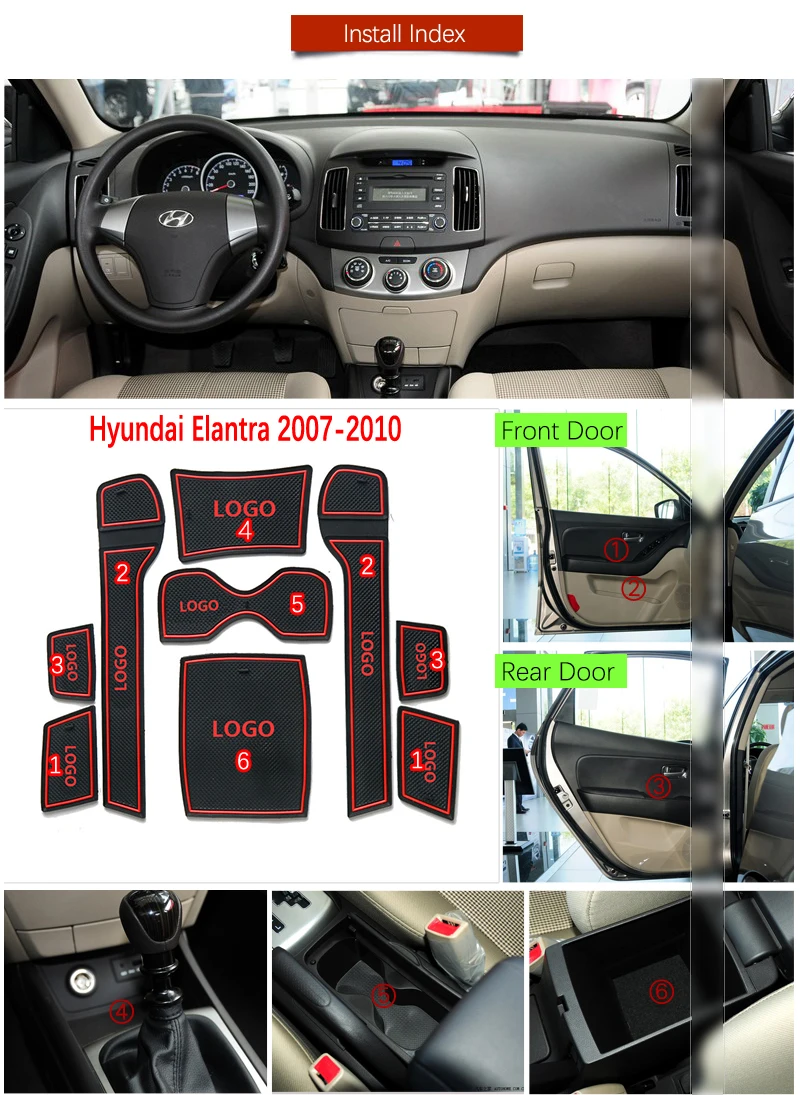 Нескользящие ворота Слот коврик резиновая подложка для hyundai Elantra 2007 2010 2009 2008 HD Avante
