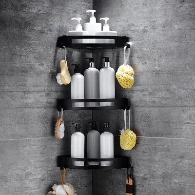 Настенный высококачественный 304 из нержавеющей стали черный монолайер fan-shaped ванная комната угловой Туалет хранения треугольная корзина HL-36681 - Цвет: Black 3