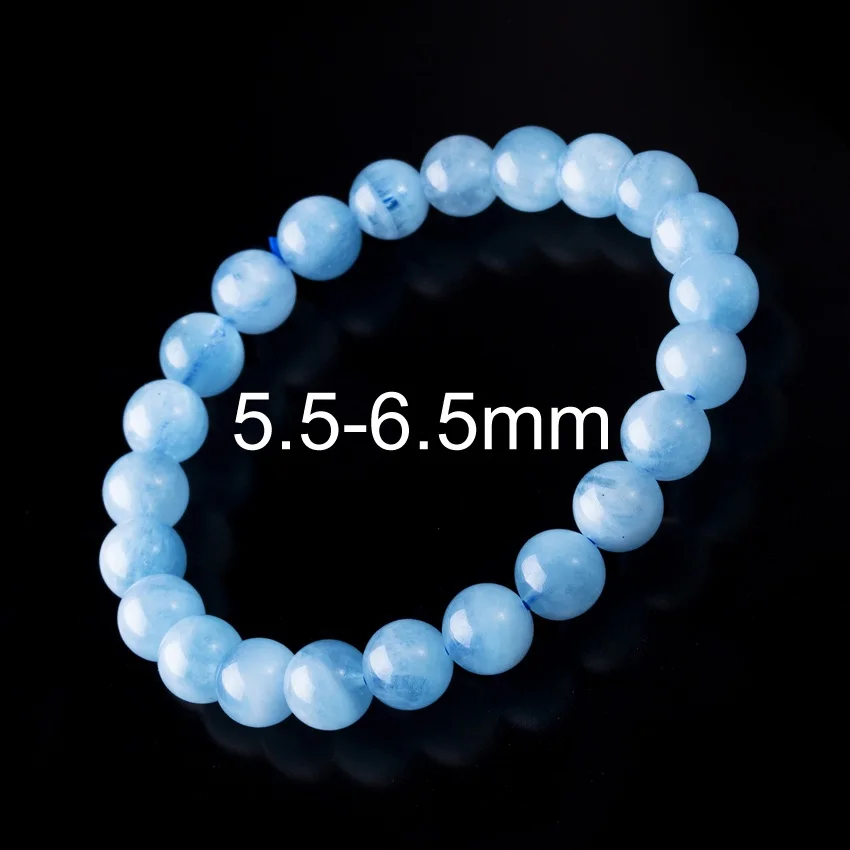 5.5-6.5mm 6-12 мм Аквамариновый браслет Femme Аквамарин бусины браслет круглый синий натуральный камень Бусины стрейч браслеты для женщин - Цвет камня: 5.5-6.5mm