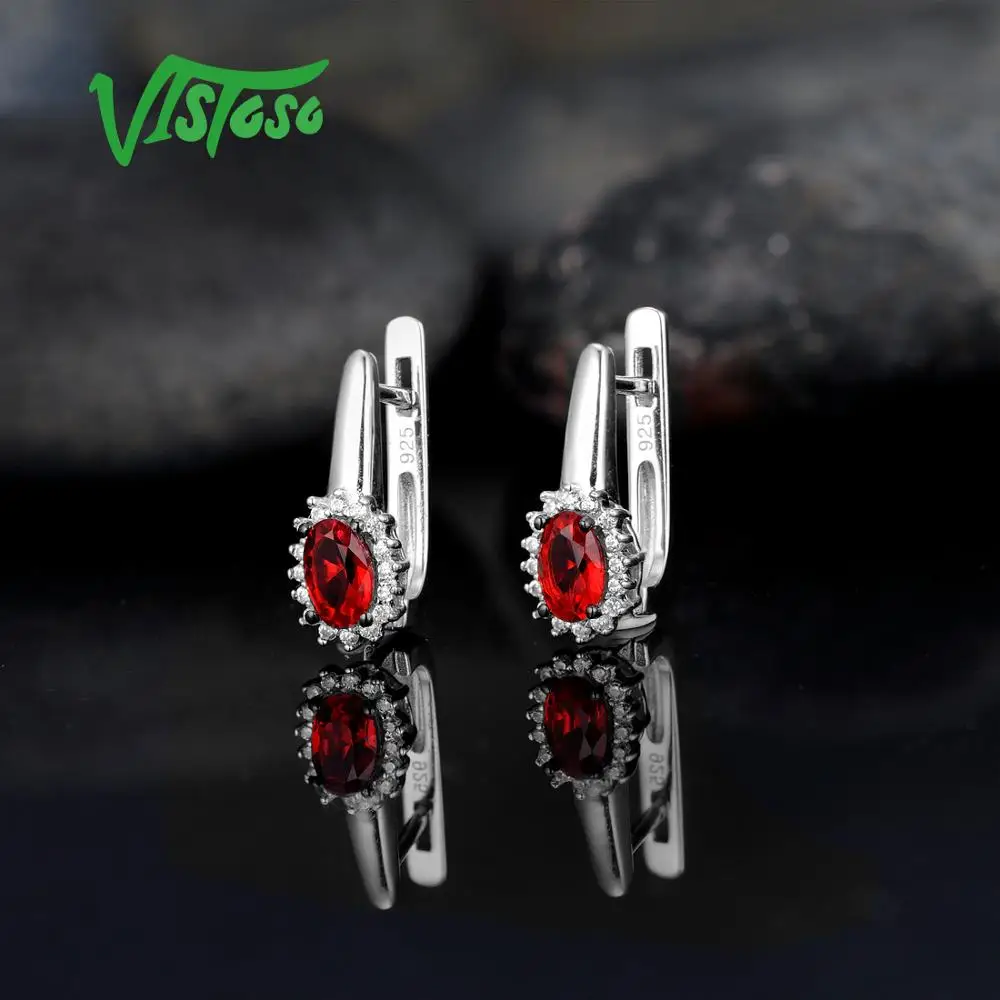 VISTOSO серьги гвоздики хорошее ювелирное изделие Красный Кристалл круглый белый