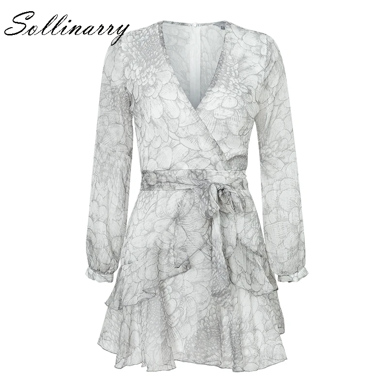 Sollinarry новинка весны Ретро стиль оборками женское платье Vestido шифон длинный рукав