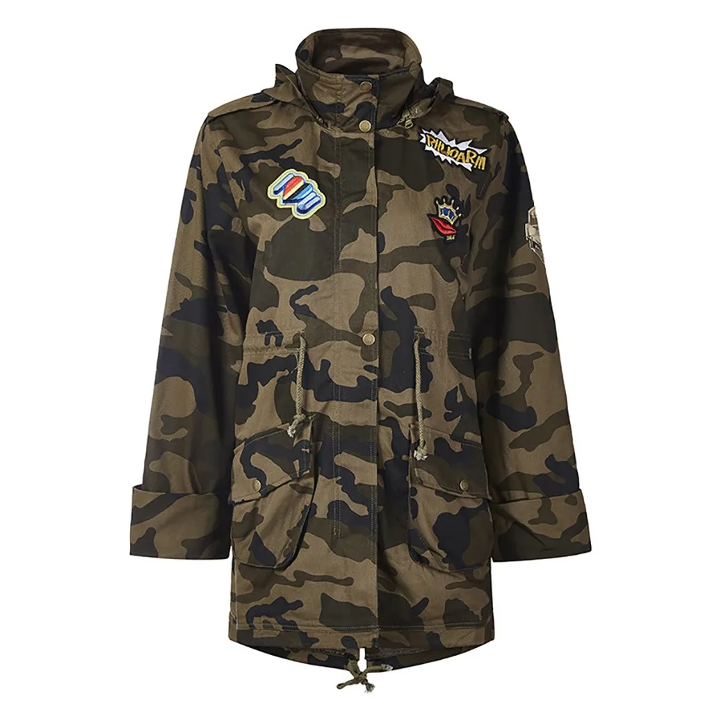 Бесплатная Страусиная куртка новинка 2019 Женская камуфляжная ветровка с принтом