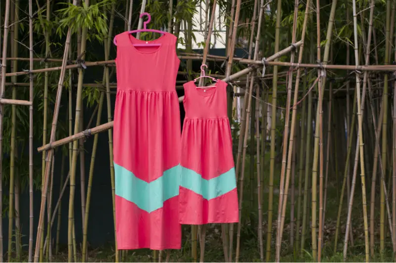 

kids children frock designs Chevron knitted Cotton Solid Mommy And Me maxi dresses Striped Maxi Dress summer beach Dresses