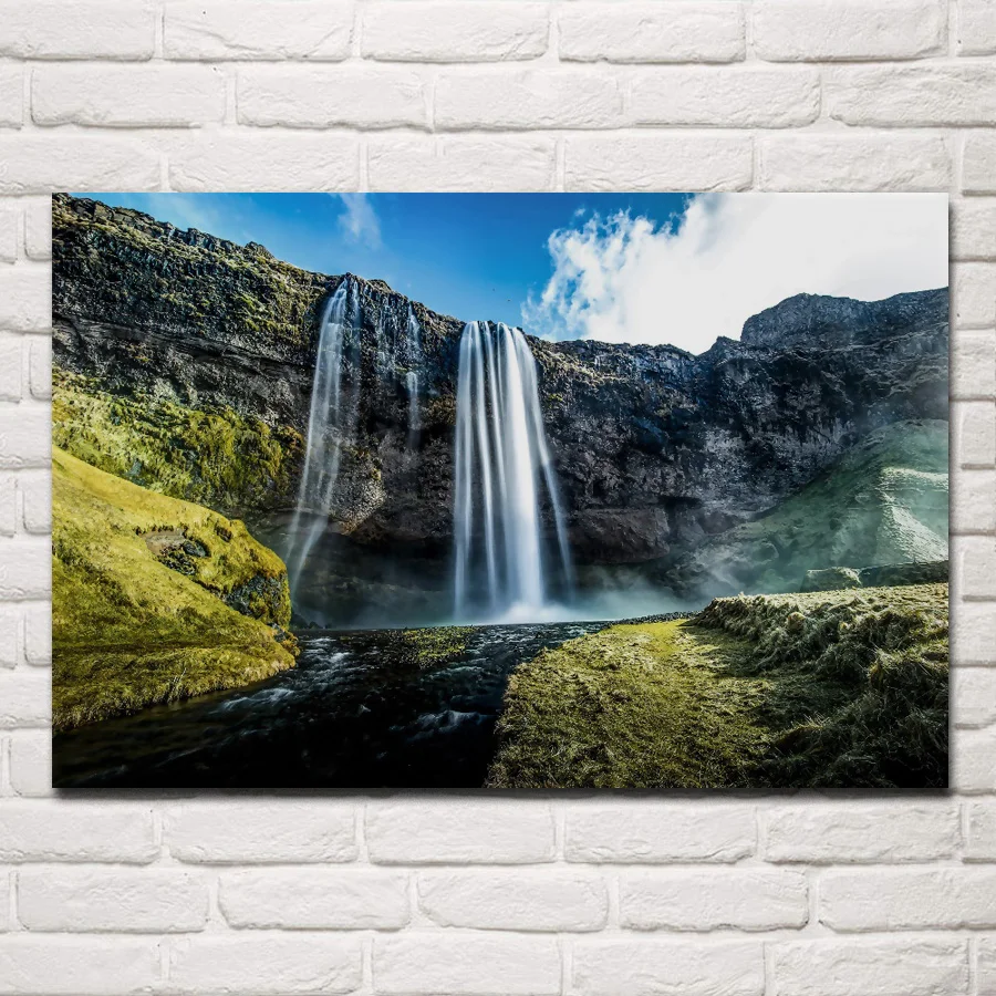 

beautiful Seljalandsfoss Waterfall nature landscape fabric posters on the wall picture home art living room decoration KC217