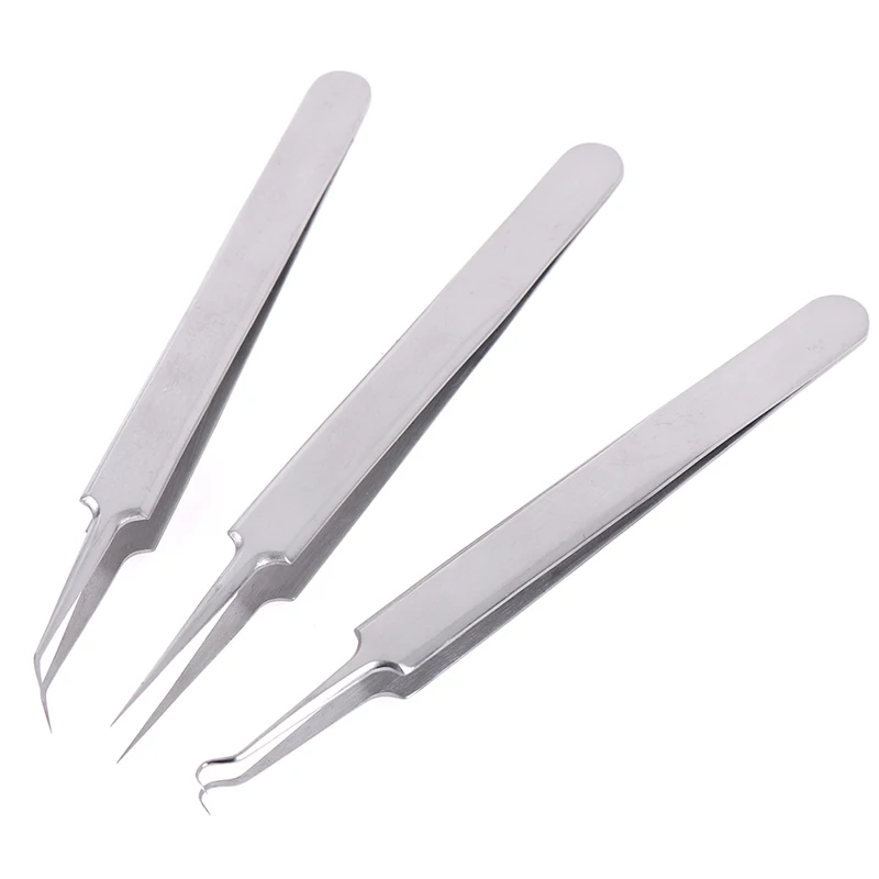 

3Pcs/set Precision Tweezers Stainless Steel Curved Fine Tip Tweezers Pliers