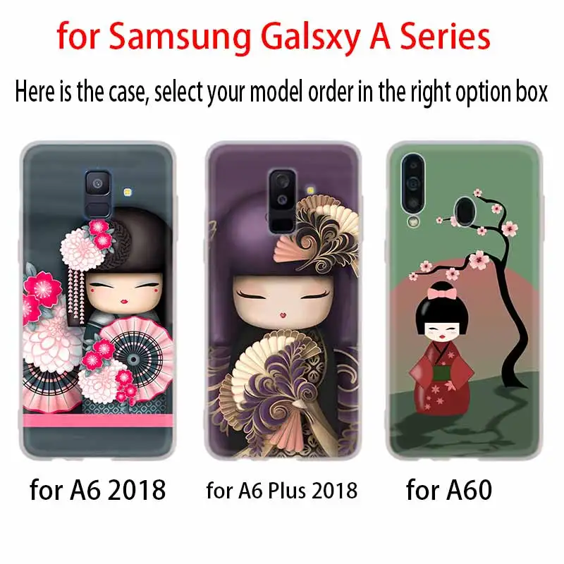 Case For Samsung A32 A52 A72 A12 A42 5g A21S A50 A51 A3 A5 A6 A7 A8 Plus 2018 2017 Cover kawaii Japanese Kokeshi Doll | Мобильные