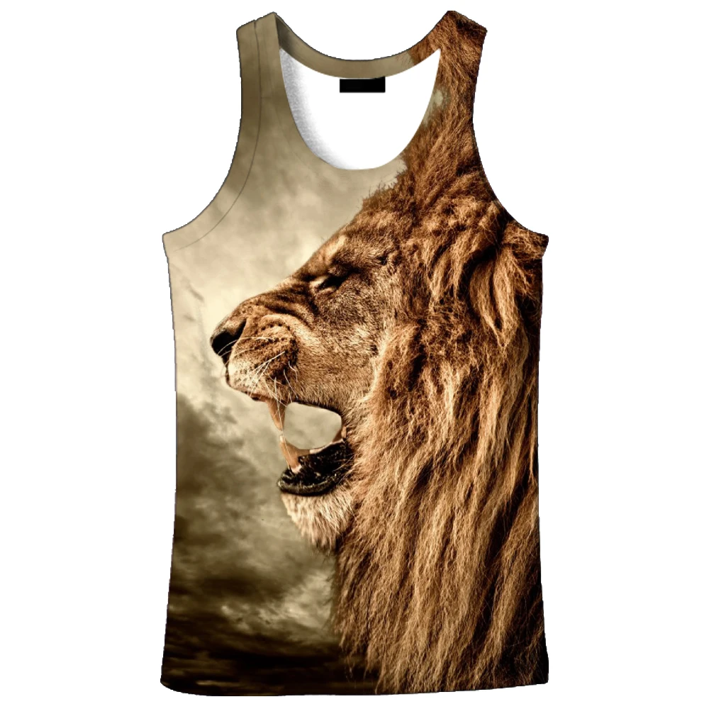 Лидер продаж 2018 новая модная повседневная мужская майка с 3D принтом льва 9