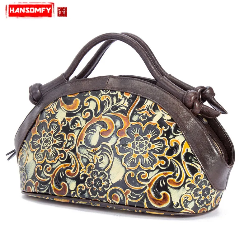 

HANSOMFY New Women Handbags Handmade Rub Color Craft Messenger Bags Retro Fashion Genuine Leather Shoulder Slung Female Ladies