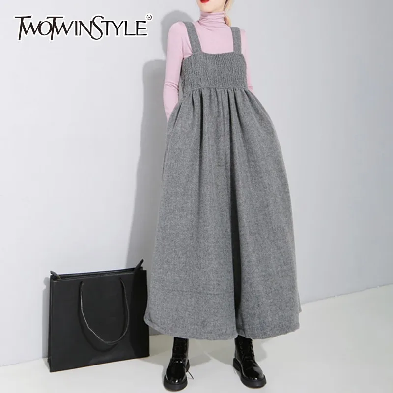 Женский шерстяной комбинезон TWOTWINSTYLE без рукавов с высокой талией большие