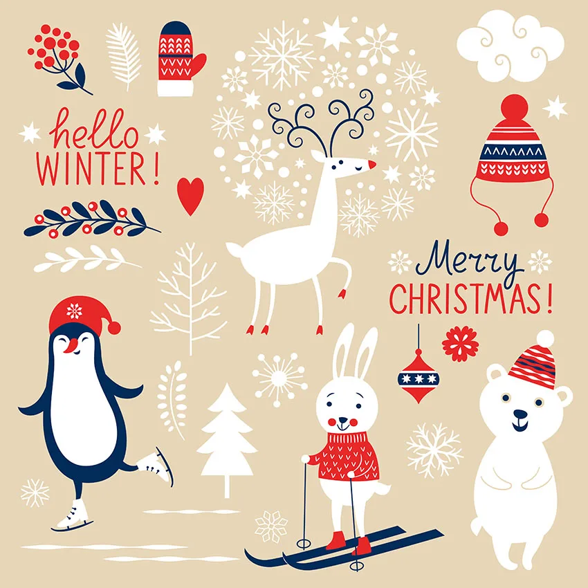 

Vinyl lovely cartoon animals christmas Photography Backdrops Baby children Photo Background for Photo Studio