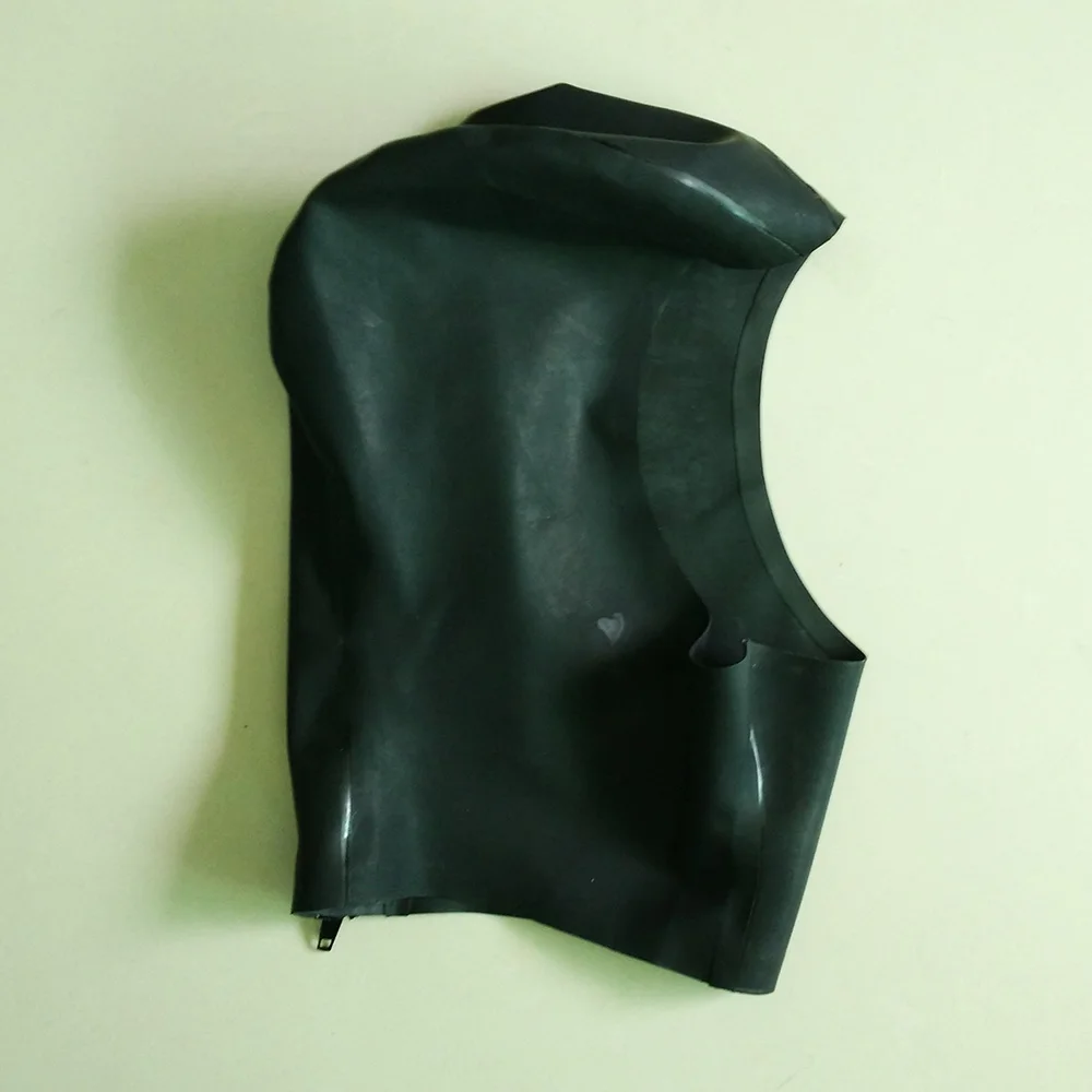 black back zipper Латексная капот маска w/лицо Открытый половина покрытия очаровательный стиль Фетиш капот натуральный каучук - Цвет: black back zipper