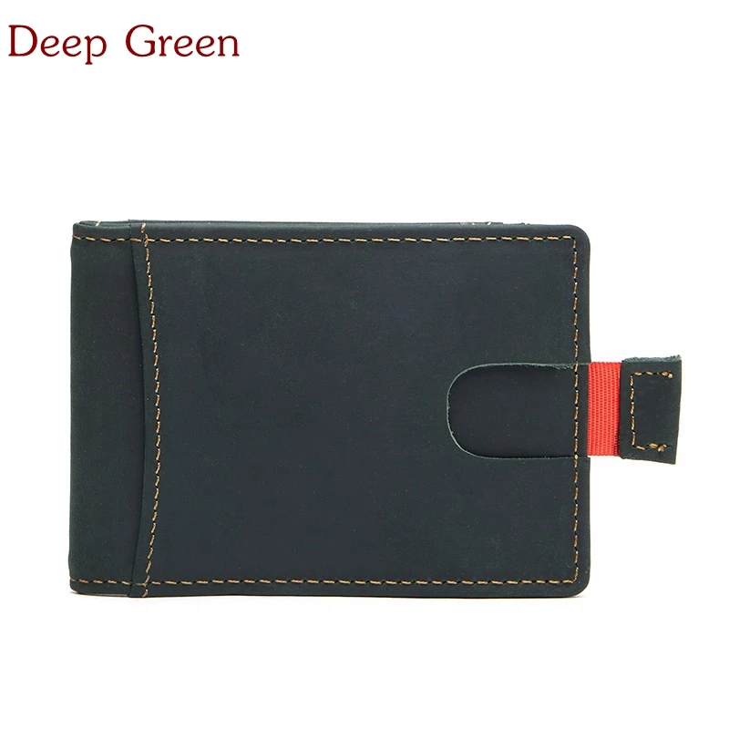 Deep Green Натуральная кожа RFID зажим для денег мужские кредитные карты пакет зажим для денег кожа кошелек Зажимы для карт анти магнит - Цвет: Deep Green